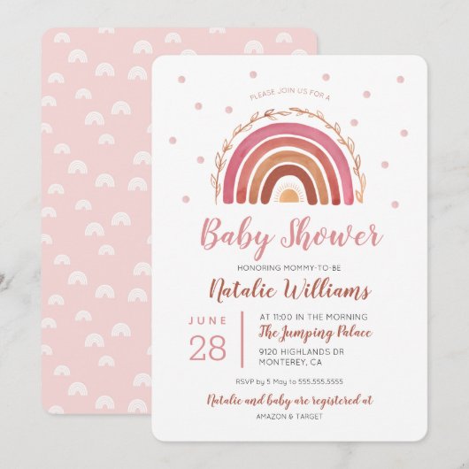Boho Rainbow Baby Shower Einladung (Vorne/Hinten)