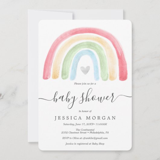 Boho Rainbow Baby Shower Einladung (Vorderseite)