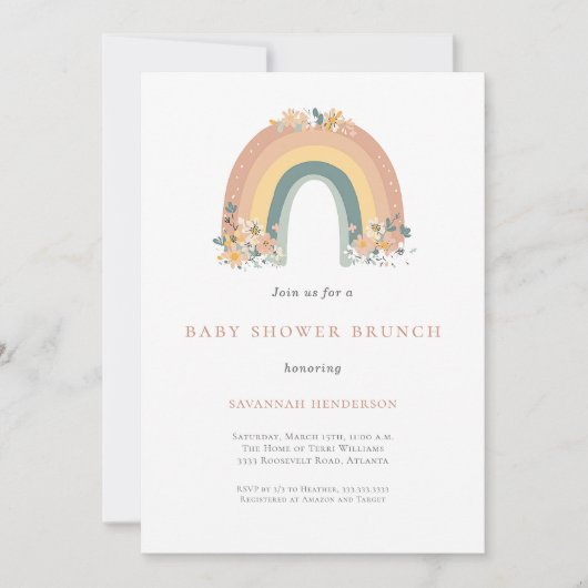 Boho Rainbow Baby Shower Einladung (Vorderseite)