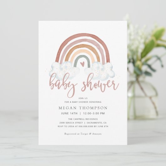 Boho Rainbow Baby Shower Einladung (Stehend Vorderseite)