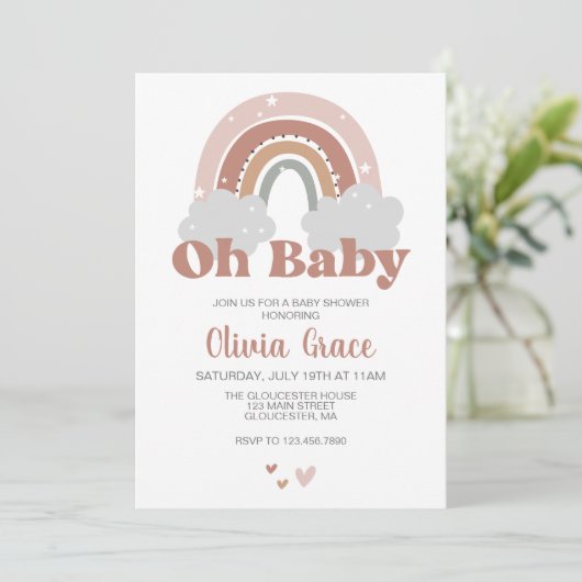 Boho Rainbow Baby Shower Einladung (Stehend Vorderseite)