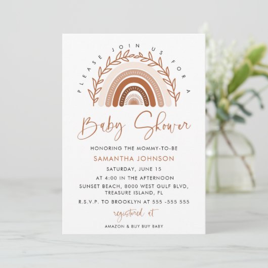 Boho Rainbow Baby Shower Einladung (Stehend Vorderseite)