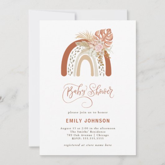 Boho Rainbow Baby Shower Einladung (Vorderseite)