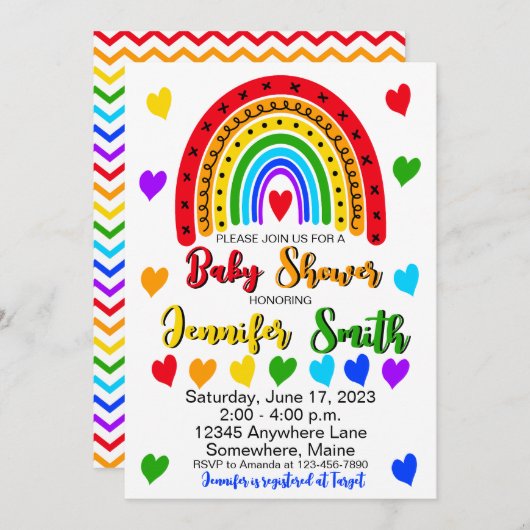 Boho Rainbow Baby Shower Einladung (Vorne/Hinten)