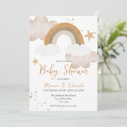 Boho Rainbow Baby Shower Einladung (Stehend Vorderseite)