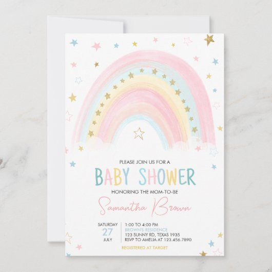 Boho Rainbow Baby Shower Einladung (Vorderseite)