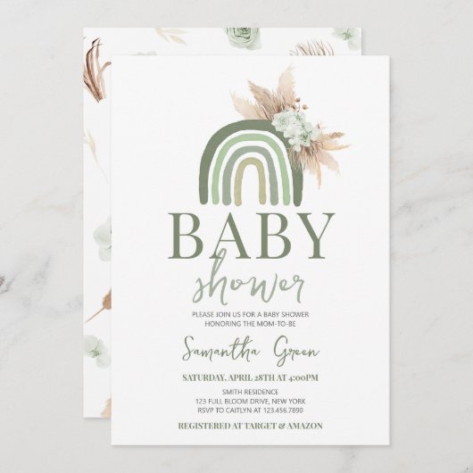 Boho Rainbow Baby Shower Einladung (Vorne/Hinten)