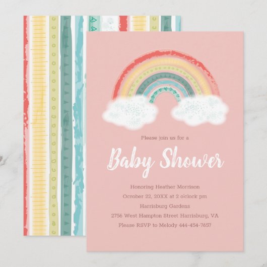 Boho Rainbow Baby Shower Einladung (Vorne/Hinten)