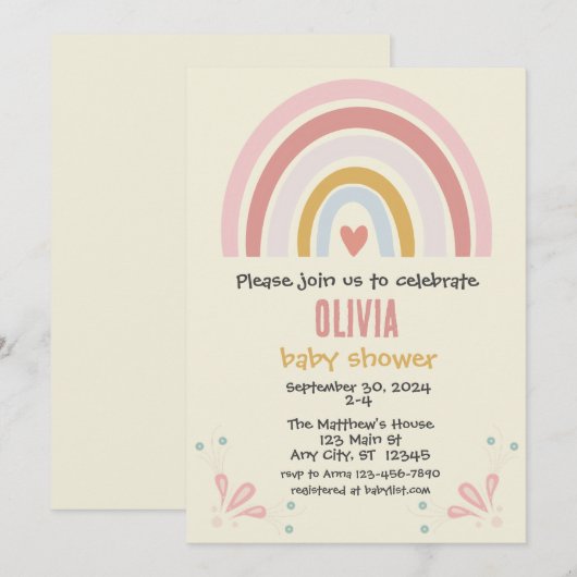 Boho Rainbow Baby Shower Einladung | Anpassbar (Vorne/Hinten)