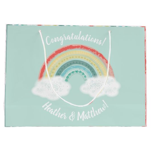 Boho Rainbow Baby Shower Große Geschenktüte (Rückseite)