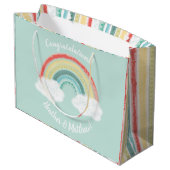 Boho Rainbow Baby Shower Große Geschenktüte (Rückseite Schrägansicht)