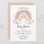 Boho Rainbow Baby Shower Invasion Girl Rustic Einladung (Vorne/Hinten)