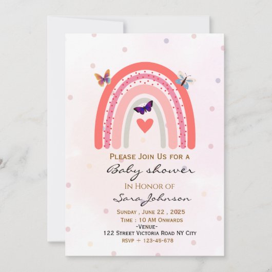 Boho Rainbow Baby Shower Invitation  Einladung (Vorderseite)