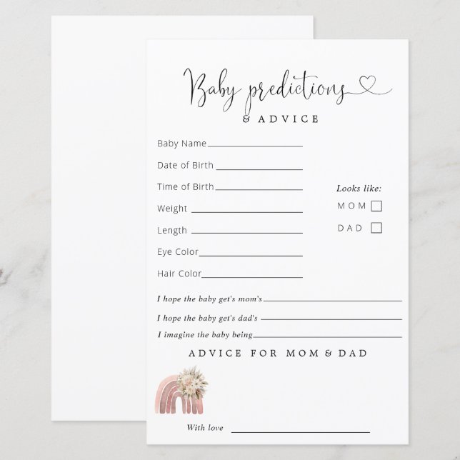 Boho Rainbow Baby Shower Predictions Ratschläge (Vorne/Hinten)