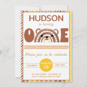 Boho Rainbow Bear Einladung zum ersten Geburtstag (Vorderseite)