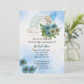 Boho Rainbow Bear Erste Heilige Kommune Einladung (Stehend Vorderseite)