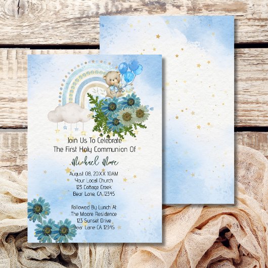 Boho Rainbow Bear Erste Heilige Kommune Einladung