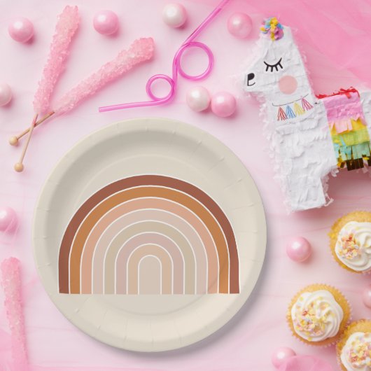 Boho Rainbow Beige Terracotta Pappteller (Party)