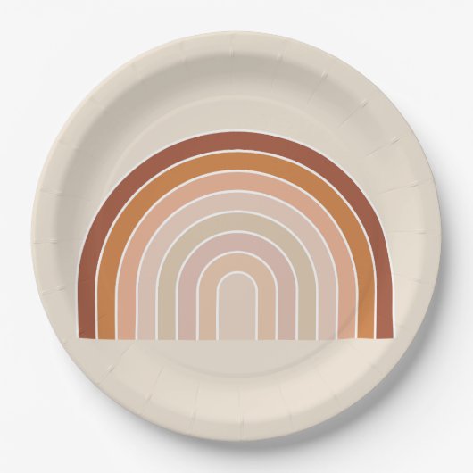 Boho Rainbow Beige Terracotta Pappteller (Vorderseite)