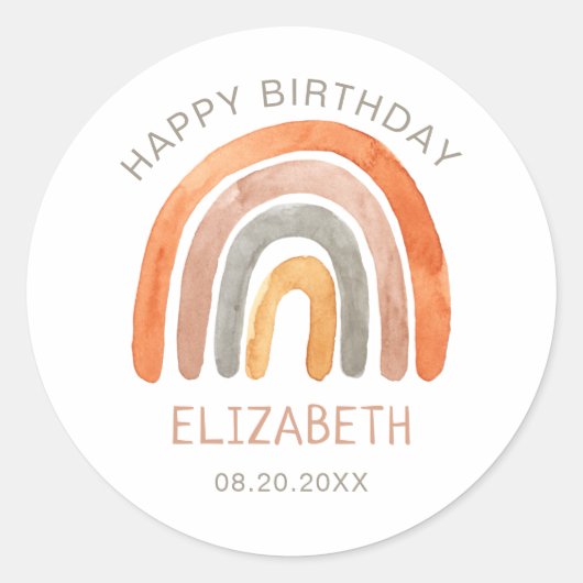 Boho Rainbow Birthday Classic Round Sticker (Vorderseite)