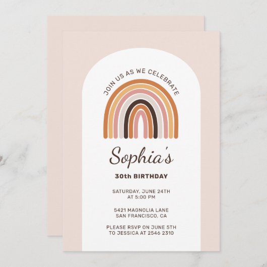 Boho Rainbow Birthday Einladung (Vorne/Hinten)