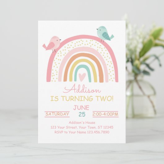 Boho Rainbow Birthday Einladung (Stehend Vorderseite)