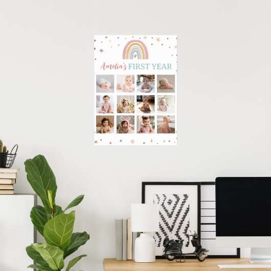 Boho Rainbow Birthday Foto Milestone Poster (Heimbüro)