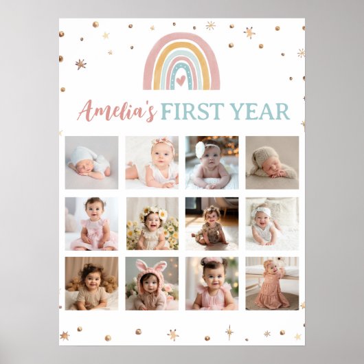 Boho Rainbow Birthday Foto Milestone Poster (Vorne)