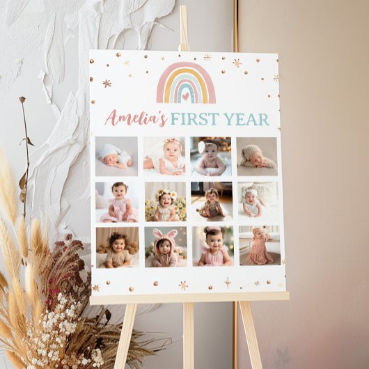 Boho Rainbow Birthday Foto Milestone Poster