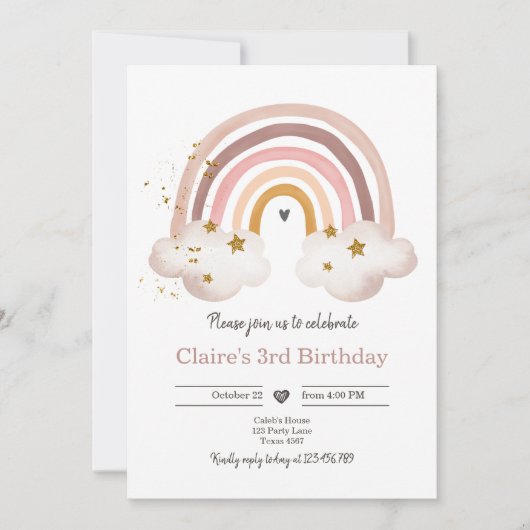 Boho Rainbow Birthday Invitation Girl Rustic Einladung (Vorderseite)