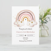 Boho Rainbow Birthday Invitation Girl Rustic Einladung (Stehend Vorderseite)