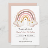 Boho Rainbow Birthday Invitation Girl Rustic Einladung (Vorne/Hinten)
