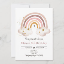 Boho Rainbow Birthday Invitation Girl Rustic