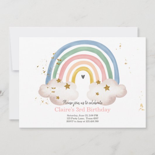 Boho Rainbow Birthday Invitation Girl Rustic Einladung (Vorderseite)