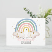 Boho Rainbow Birthday Invitation Girl Rustic Einladung (Stehend Vorderseite)