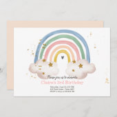 Boho Rainbow Birthday Invitation Girl Rustic Einladung (Vorne/Hinten)
