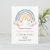 Boho Rainbow Birthday Invitation Girl Rustic Einladung (Stehend Vorderseite)