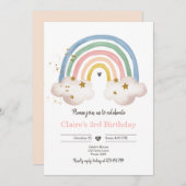 Boho Rainbow Birthday Invitation Girl Rustic Einladung (Vorne/Hinten)