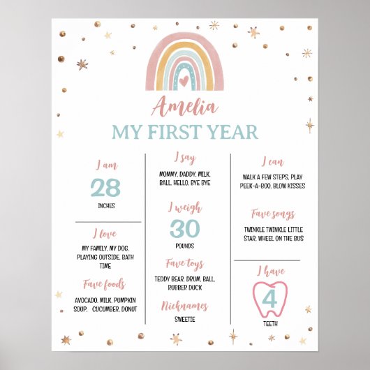 Boho Rainbow Birthday Milestone Poster (Vorne)