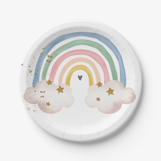 Boho Rainbow Birthday Pastel Modern Baby Shower Pappteller (Vorderseite)