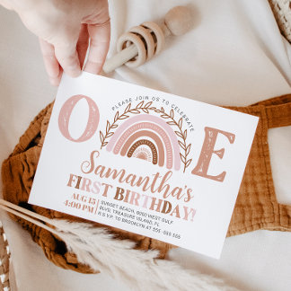 Boho Rainbow Birthday Terracotta Mute Tones Invit Einladung