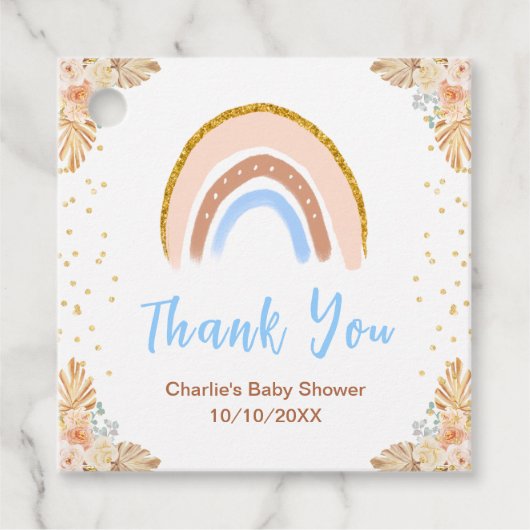 Boho Rainbow Blue Baby Dusche Vielen Dank Geschenkanhänger (Vorderseite)