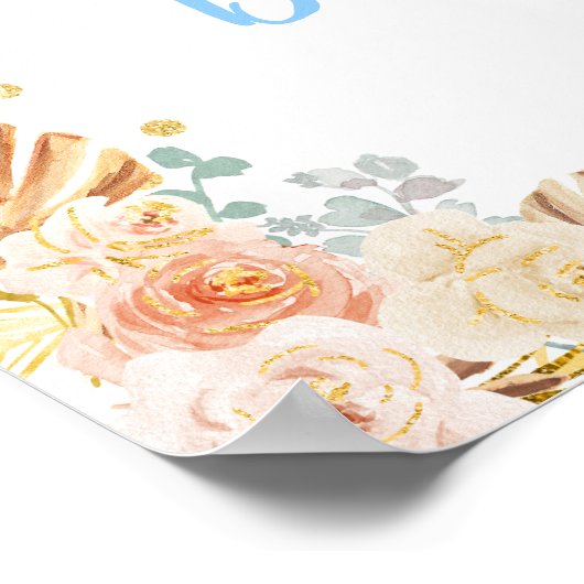 Boho Rainbow Blue Baby Dusche Willkommen Poster (Ecke)