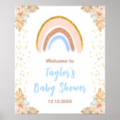 Boho Rainbow Blue Baby Dusche Willkommen Poster (Vorne)