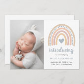Boho Rainbow Blue Heart Niedlich Baby Boy Foto Bir Ankündigung (Vorne/Hinten)