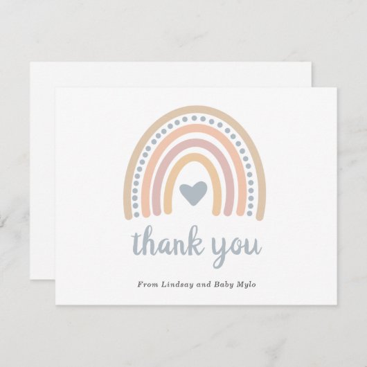 Boho Rainbow Blue Heart Niedlich Boy Baby Dusche Dankeskarte (Vorne/Hinten)