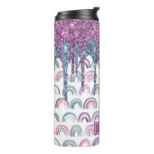 Boho Rainbow Blue Pink Glitzer Tropfen Thermosbecher (Nach links gedreht)