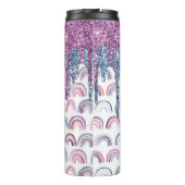 Boho Rainbow Blue Pink Glitzer Tropfen Thermosbecher (Rückseite)