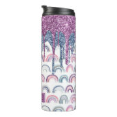 Boho Rainbow Blue Pink Glitzer Tropfen Thermosbecher (Nach rechts gedreht)