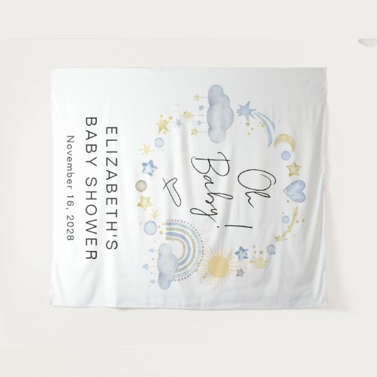 Boho Rainbow Boy Babydusche Begrüßung Hintergrund Wandteppich (Vorderseite (Horizontal))